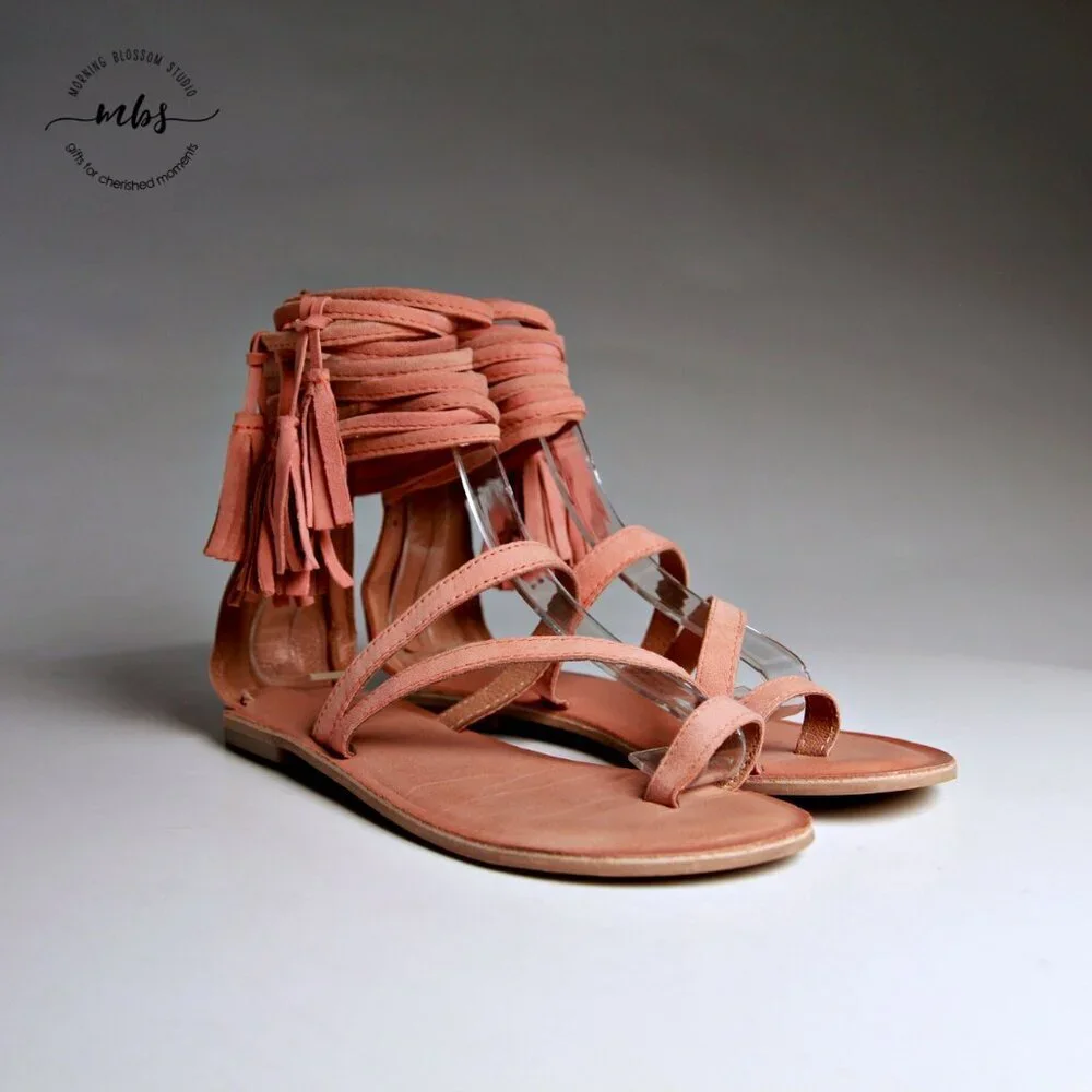 Jeffrey Campbell Glady Leather Tassel Zip Toe Loop Sandals Orange‎ Women Size 3